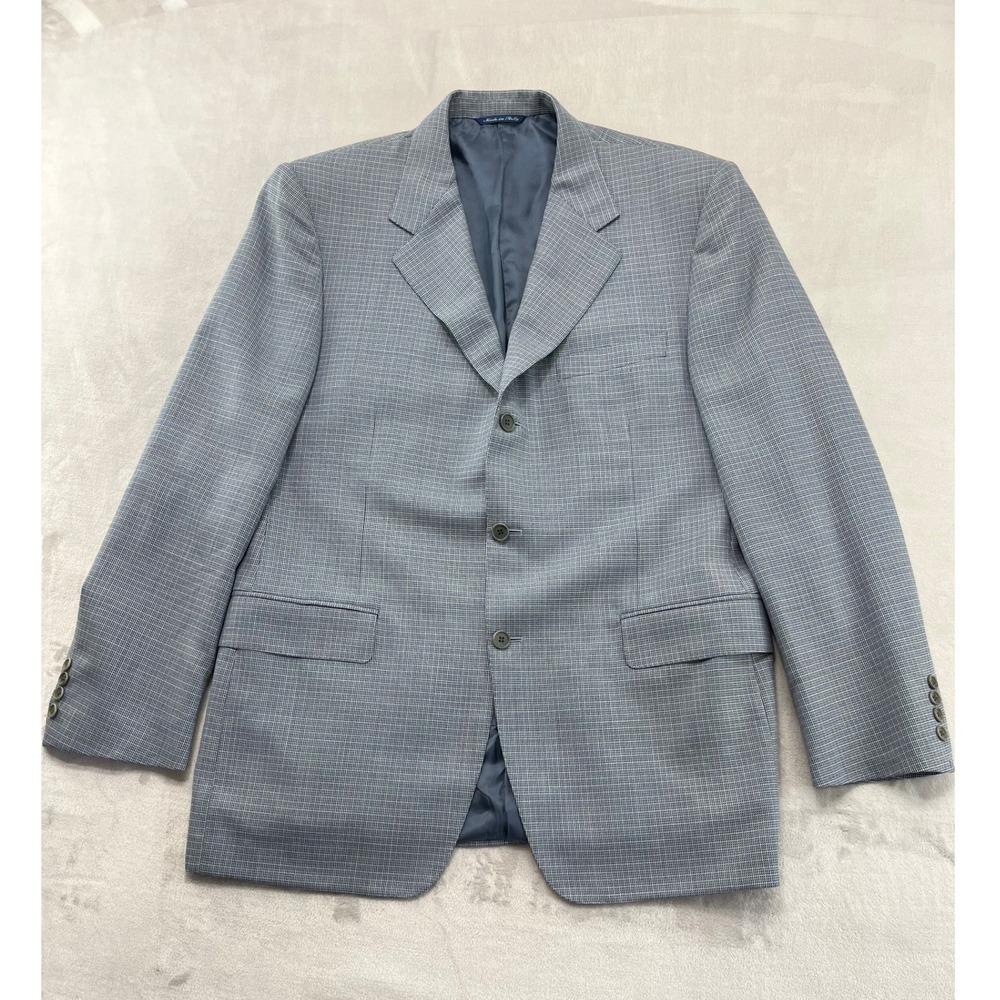 Canali Sport Coat Mens 54R Blue Check Super 120s Wool 3-Button Blazer made Italy